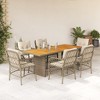 vidaXL 7 Piece Patio Dining Set with Cushions Beige Poly Rattan - Acacia Wood Table, Cushioned Seats for Garden, Patio, Backyard - 2 of 4
