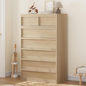 Natural Wooden 5-Drawer Tall Dresser with Spacious Drawers, Modern Organizer for Bedroom, Living Room, Nursery & Entryway - 1 of 4