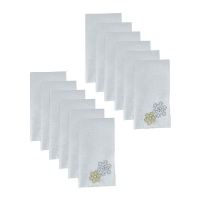 Ornate Snowflake Elegant Cutwork Winter Holiday Fabric Metallic Set of 12 Napkins - 17"x17" - Elrene Home Fashions