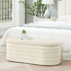 TiramisuBest 43.0" Storage Bench with Teddy Dark Green - Safety Hinge for Bedroom, Living Room, Entryway, Dark Green - 1 of 4