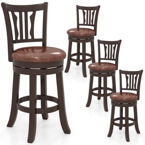 Tangkula 26" Counter Height Swivel Bar Stools Set of 4 w/Back & Faux Leather Seat - 1 of 4