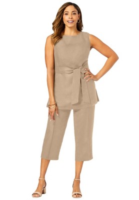 Jessica London Women's Plus Size 2-Piece Linen Capri Set