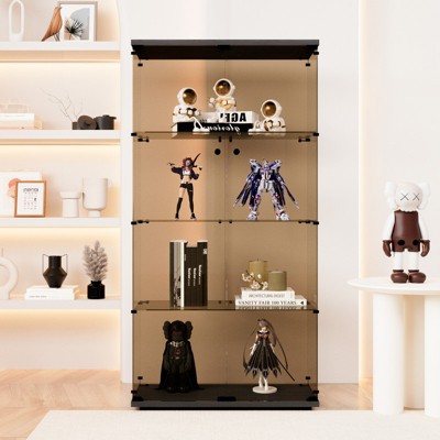 GlasFlength Decorative Storage Cabinets, Modern Display Cabinet, Built-in Wine Rack, Perfect for Home Decor Enthusiast, Black, 64.7"*31.7"*14.3"
