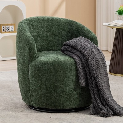 Swivel Accent Chair, Swivel Barrel Chair With Wood Frame, Round Rotating Base, Ergonomic Backrest, 360 ° Rotating Upholstered Living Room Chair