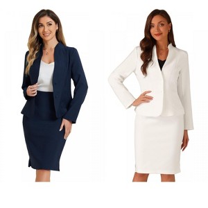 INSPIRE CHIC Women's Collarless Blazer and Formal Pencil Skirt Business Suit Set 2 Pcs 2 Packs - 1 of 4