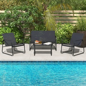 Costway 4 Pieces Patio Furniture Set Outdoor Tempered Glass Coffee Table Chair Loveseat - 1 of 4