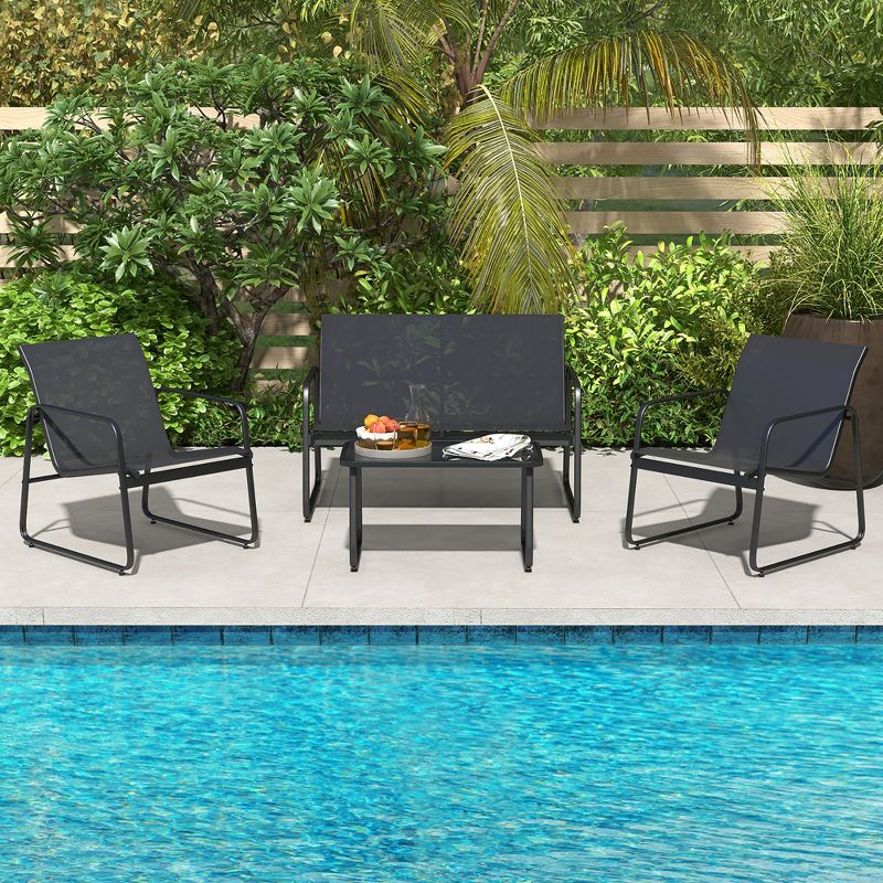 Costway 4 Pieces Patio Furniture Set Outdoor Tempered Glass Coffee Table Chair Loveseat, 1 of 10