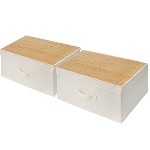 WeThinkStorage 50L Folding Fabric Storage Bin with Lid and Handle Ivory Natural Bamboo - 1 of 4