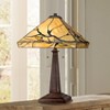 Robert Louis Tiffany Budding Branch Mission Table Lamp 24" High Bronze with Table Top Dimmer Art Glass Square Shade for Bedroom Living Room Bedside - 2 of 4