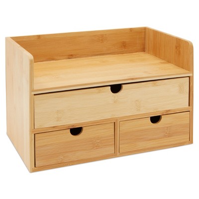 Okuna Outpost Bamboo Desktop Organizer with Drawers & Shelf, Desk Storage Accessories for Office & Workspace, 11.5 x 7.75 in