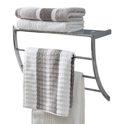 Chrome Wall Mounted Towel Rack with Shelf