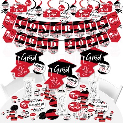 Big Dot of Happiness Red Grad - Best is Yet to Come - 2021 Red Graduation Party Supplies - Banner Decoration Kit - Fundle Bundle