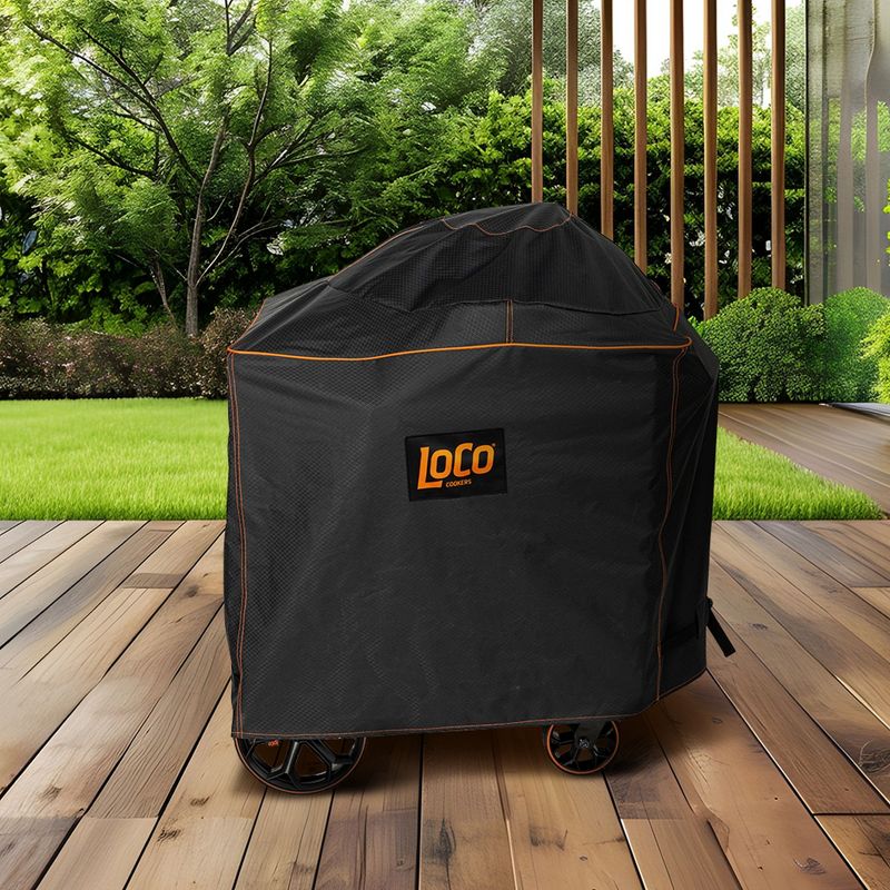 Loco Cookers 22 Inch Kettle Grill Cover with SmartTemp, Zippered Back, Ventilation Pockets, and Cart for Patio, Lawn, and Garden, Black, 4 of 7