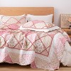 Hachikiko 3 Piece Pink Floral Quilt Set,Cottagecore Quilted Bedspread Set with Pillow Shams - 4 of 4