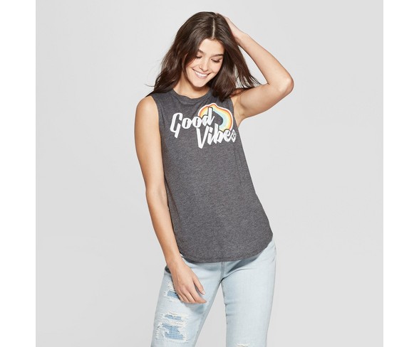 Women's Good Vibes Graphic Tank Top - Modern Lux (Juniors') - Charcoal XS