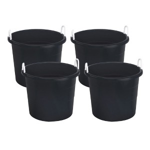 Homz 0417BKDC Plastic 17 Gallon Utility Storage Container Bucket Tub with Rope Handle, Black, Set of 4 Buckets - 1 of 4