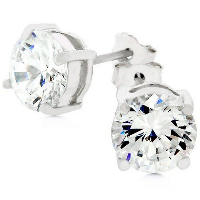 ShineHigh Unisex Cubic Zirconia Stud Earrings Rhodium-Plated Round Cut CZ, Classic Sparkle for Men & Women, Multiple Sizes & Styles Available