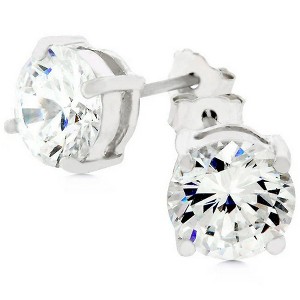 ShineHigh Unisex Cubic Zirconia Stud Earrings Rhodium-Plated Round Cut CZ, Classic Sparkle for Men & Women, Multiple Sizes & Styles Available - 1 of 1