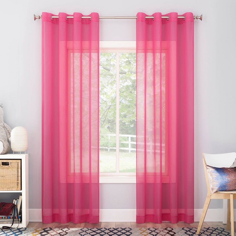 Photos - Curtains & Drapes 63"x59" Calypso Sheer Voile Grommet Top Curtain Panel Pink - No. 918