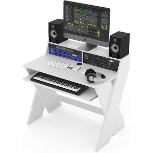 Glorious Sound Desk Compact Professional Studio Workstation with Pull-out Keyboard Compartment (White) - 1 of 4