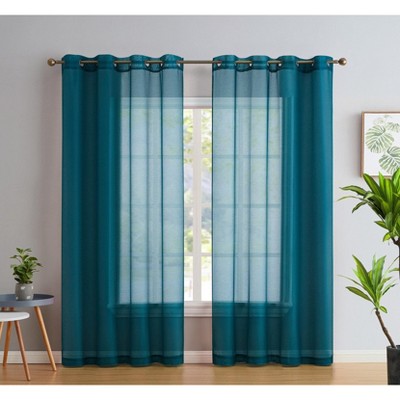 HLC.ME Semi Sheer Voile Light Filtering Transparent Window Curtain Grommet Panels - Set of 2