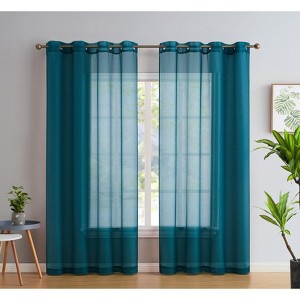 HLC.ME Semi Sheer Voile Light Filtering Transparent Window Curtain Grommet Panels - Set of 2 - 1 of 4