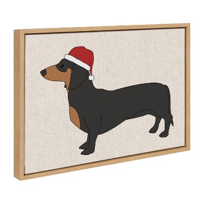 Natural Framed Canvas Christmas Dachshund Dog Print, 18" x 24"