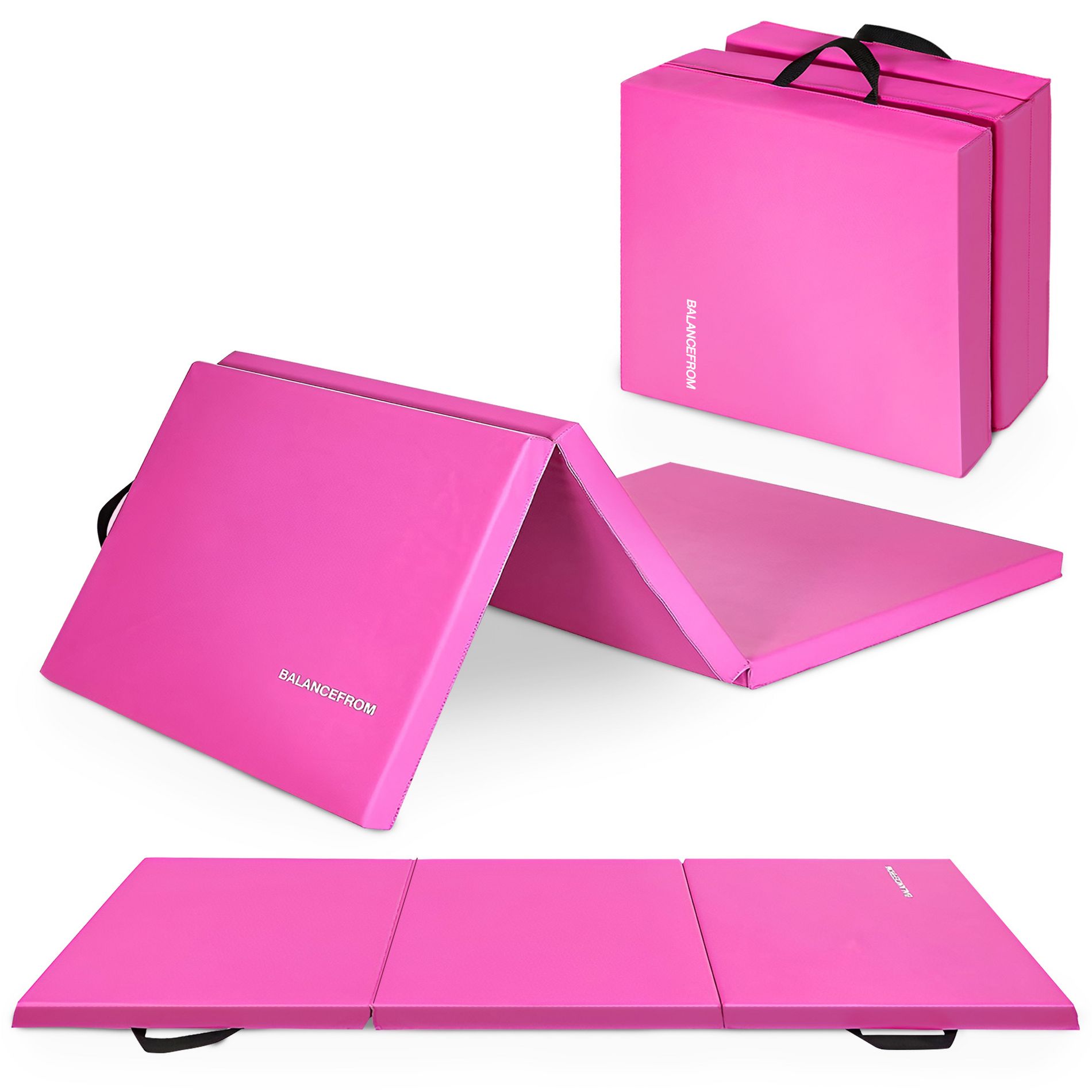 BalanceFrom Fitness GoGym 6 Foot x 2 Foot Folding Anti Tear High Density Vinyl 3 Panel Gym Exercise Mat for Yoga, Aerobics, Pilates & Gymnastics, Pink