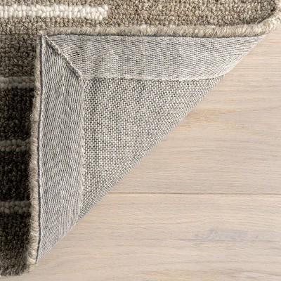 Handmade Taupe and White Wool Striped 4' x 6' Area Rug