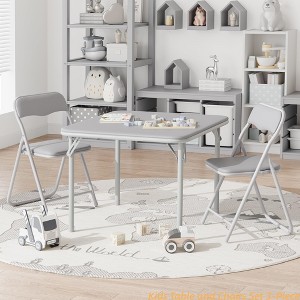 3-Piece Folding Square Table & Chair Set, Featuring a Portable Table & Chairs w/Ssoft Pu Cushions - 1 of 4