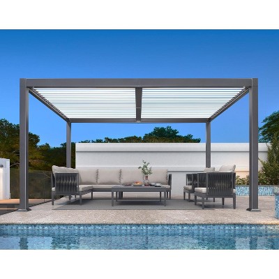 PURPLE LEAF Louvered Pergola Outdoor Aluminum Pergola with White Adjustable Rainproof Roof Grey Frame Hardtop Gazebo for Patio Deck Garden