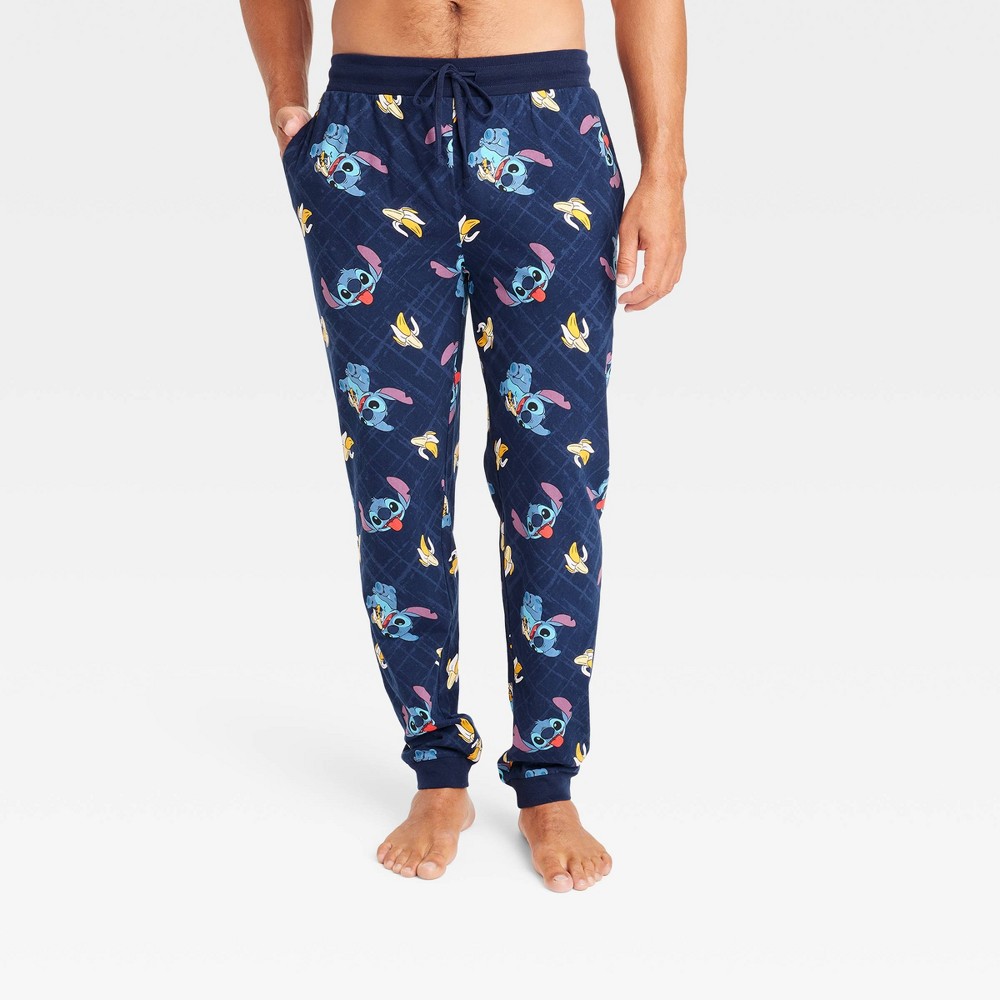 Men's Lilo & Stitch Disney Banana Jogger Pajama Pants - Navy Blue L