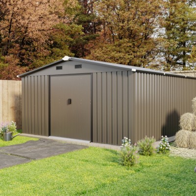 10×12 FT Extra Large Outdoor Steel Storage Shed with Two Daylight Windows, Weather-Resistant Tool Shed for Backyard or Garden–The Pop Home