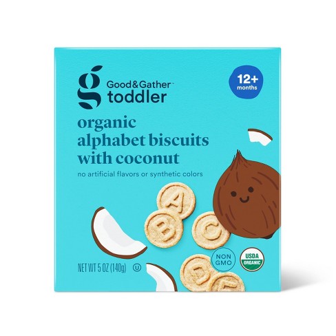 Organic Alphabet Biscuit With Coconut Baby Snacks - 5oz - Good & Gather ...