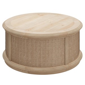 Round Rattan Drum Lift Top Coffee Table End Table Side Table for Living Room Storage Space Natural - 1 of 4