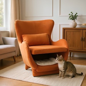 Rbied 2 in 1 Pet Friendly Modern Velvet Accent Chair, Upholstered Back Lounge Chair Leisure Single Sofa Chair with Back Cushions - 1 of 4