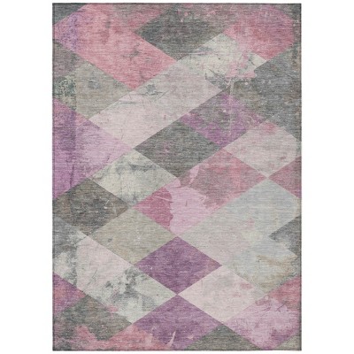 Blush And Gray Geometric Washable Indoor Outdoor Area Rug