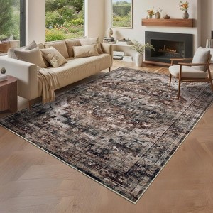 Vintage Washable Area Rug for Living Room, Non-Slip, Stain-Resistant, Low Pile Carpet for Bedroom, Dining Room, Indoor, Large. - 1 of 4