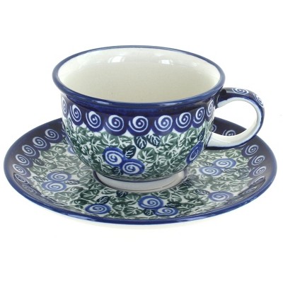 Blue Rose Polish Pottery Seaside Swirl Cup & Saucer