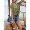Imily Bela Women's Crochet Short Sleeve Top Drawstring Shirt Lace-Up Beach Top - 3 of 4