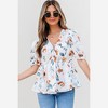 Amaryllis Women’s Puff Sleeve Smocked Waist Square Neck Printed Top with Ruffle Trim Flowy Hem - 2 of 4