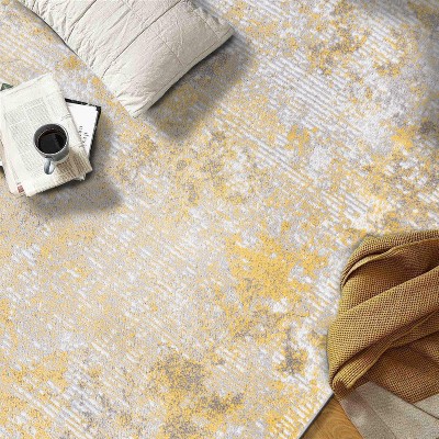 Yellow and Gray Abstract Synthetic 5' x 7' Area Rug