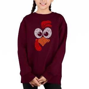 LA Pop Art Turkey Face - Girl's Word Art Crewneck Sweatshirt - 1 of 4