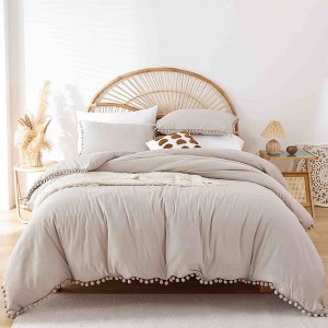BAGOKIE 3-Piece Bed in a Bag Comforter Set with Pom Fringe - 1 of 4