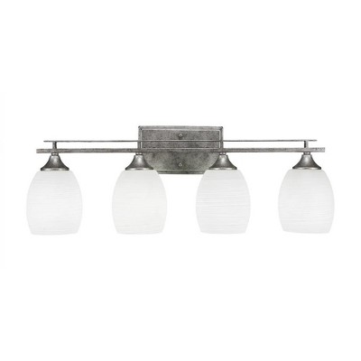 Toltec Lighting Uptowne 4 - Light Vanity in  Aged Silver with 5" White Linen  Shade