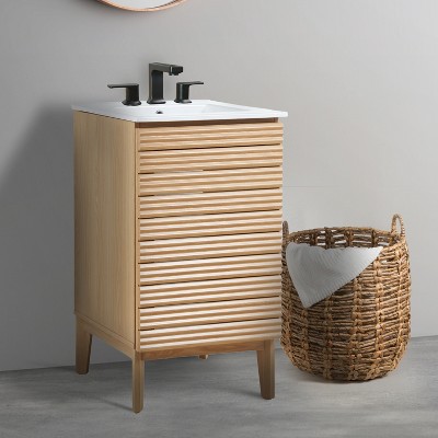 Calandre 20'' Oak Modern Farmhouse Slat Bath Vanity Cabinet