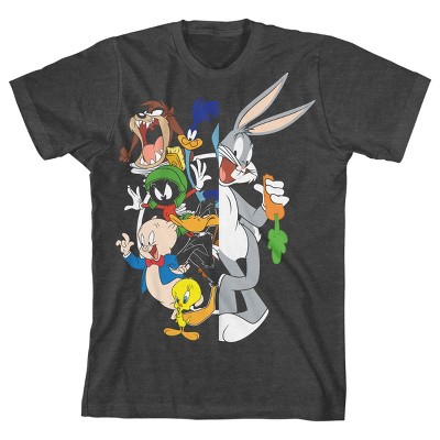 Looney Tunes Character Split Art Boy's Charcoal Heather T-shirt : Target