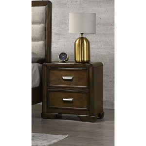 Gulches Contemporary Dark Brown Nightstand 2 Drawers, Solid Wood and Veneer, 23.6"x16.6"x26"H - 1 of 4