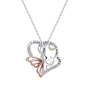 I Love You To The Moon Angel Necklace for Women Sterling Silver Pendant and Chain by Ginger Lyne - 1 of 4