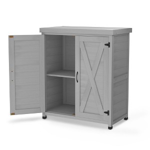 MOEPISY Potting Bench with Storage Cabinet and Metal Table Top for Outdoor Patio, Outdoor Work Station Table - 1 of 4